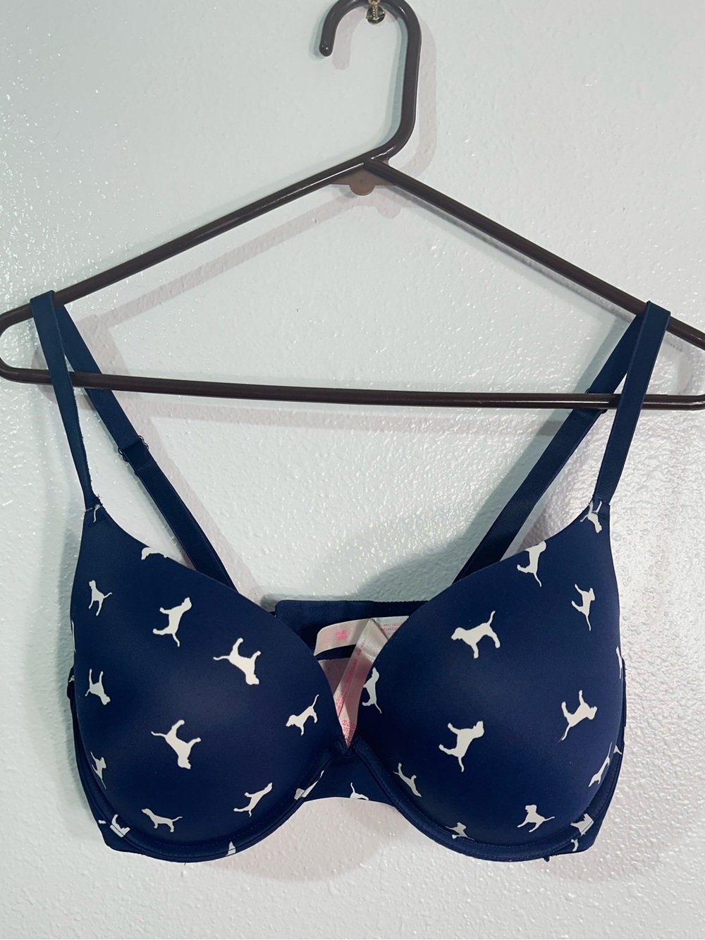 Victoria’s Secret PINK Bra 36DD White Dog Logo Print Padded Underwire Push Up